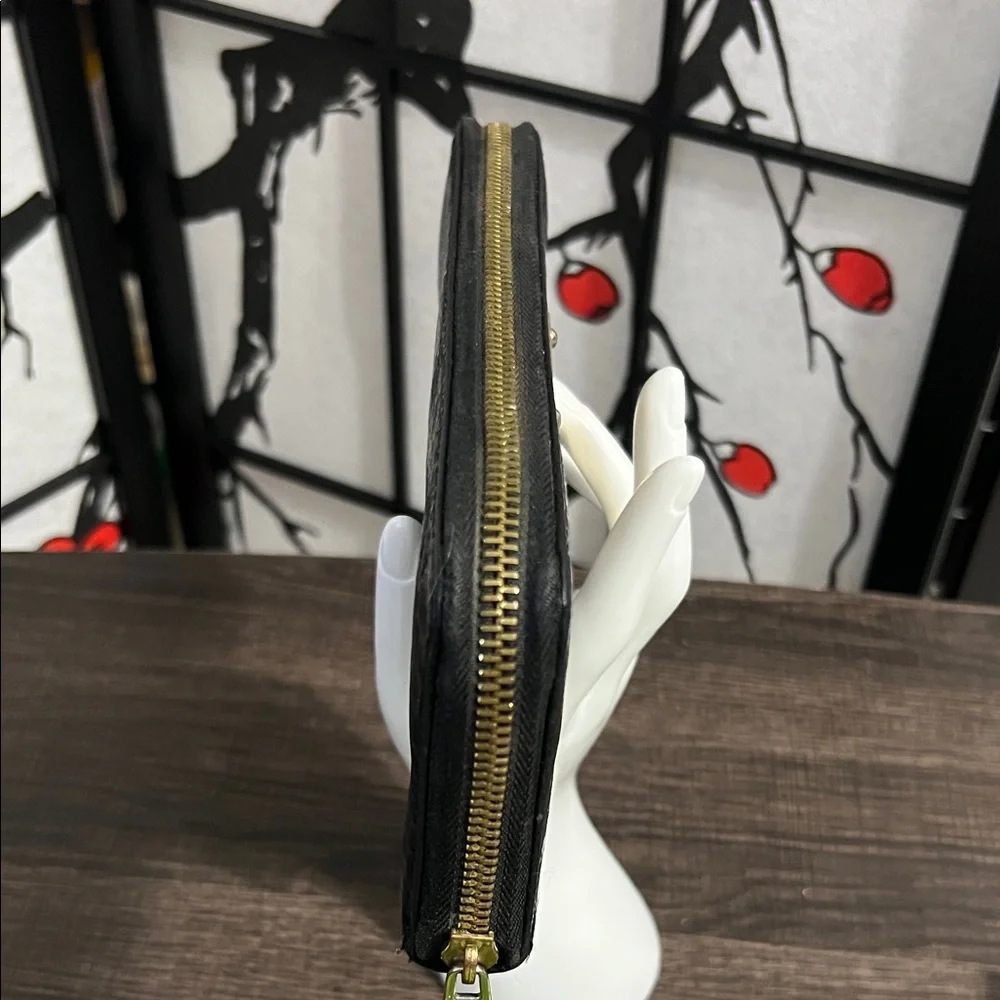 Michael Kors Black Snake-Embossed Zip Wallet with Gold Plaque